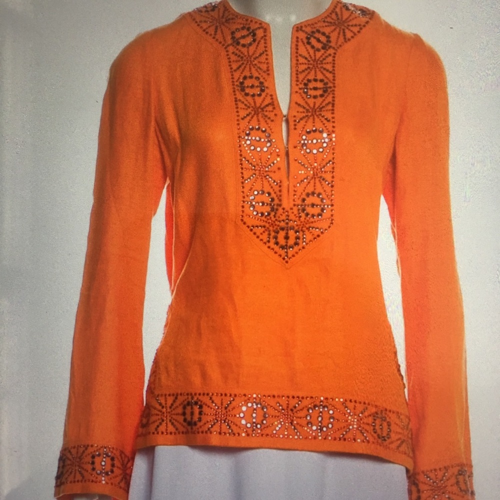 TORY BURCH Orange Tunic w Embellishment M